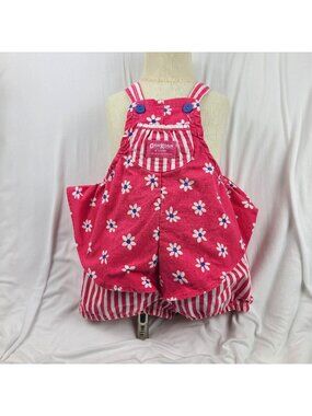 OshKosh Baby B'Gosh Pink Stripe Flowers Bubble Romper 2T Vestbak USA Vintage